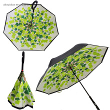 Reverse Inverted Windproof Umbrella - Upside Down Umbrellas with C-Shaped Handle for Women and Men - Double Layer Inside out Umbrella with Full Printing Pattern